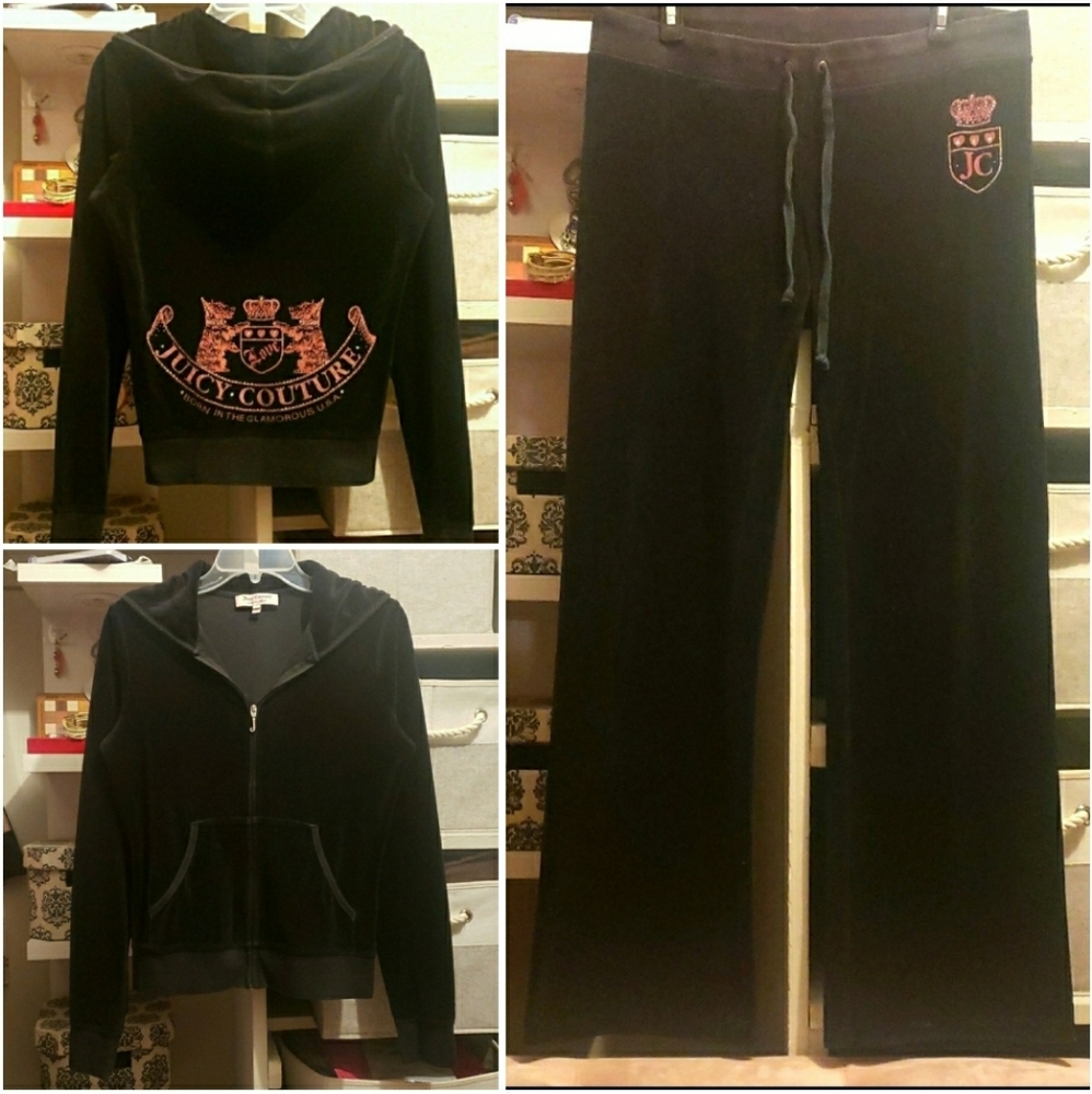Juicy Couture Black Track Pants and Hoodie Set